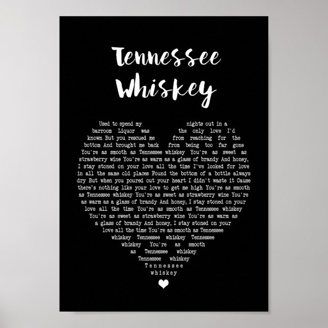 Tennessee Whiskey Black Heart Sång Lyric Print Poster (Framsidan)
