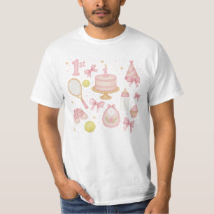 Tennis 1:a födelsedag för flicka rosa-tonracket t shirt