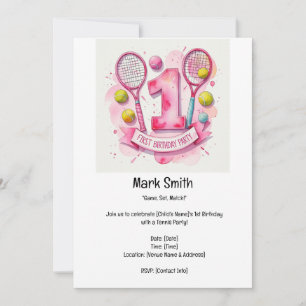 Tennis 1st Birthday Party Inbjudningar