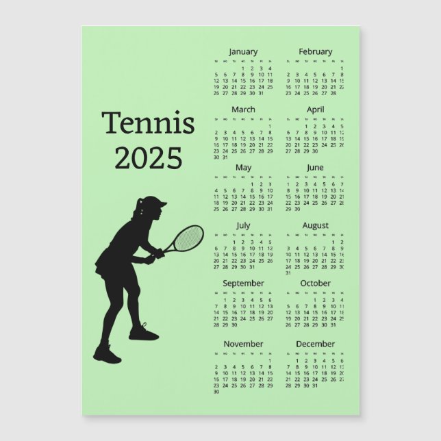 Tennis 2025 Calendar Magnetic Card (Framsida)