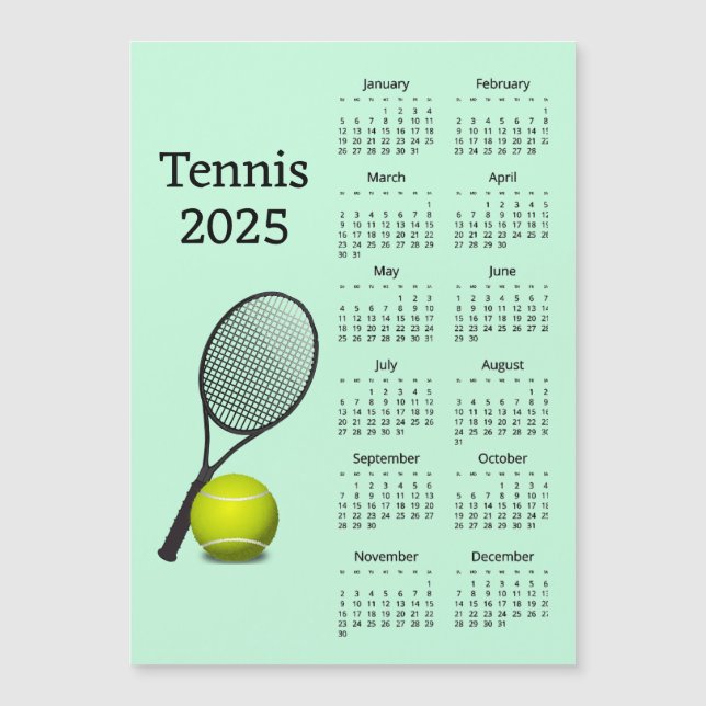 Tennis 2025 Calendar Magnetic Card (Framsida)