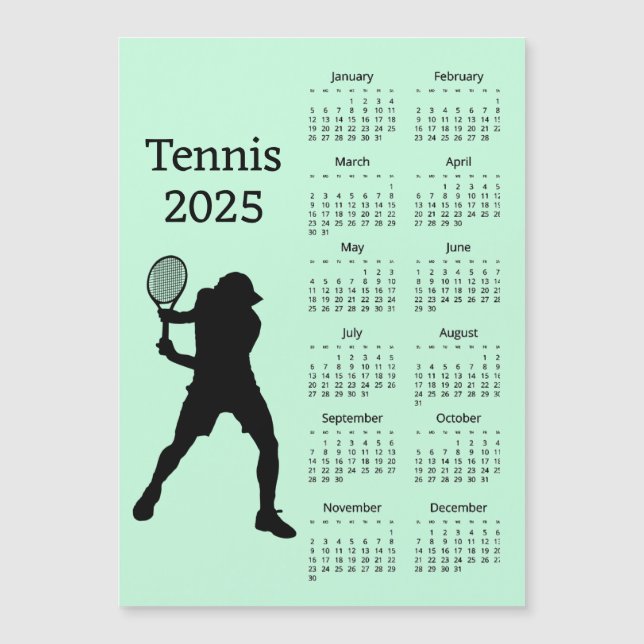 Tennis 2025 Calendar Magnetic Card (Framsida)