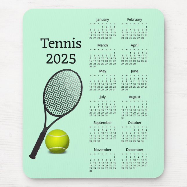 Tennis 2025 Calendar Mousepad Musmatta (Framsidan)