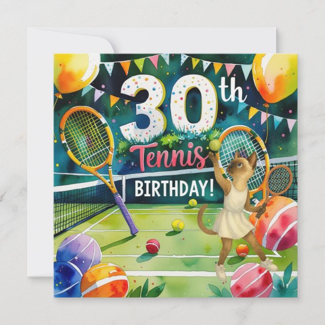 Tennis 30års födelsedag för siamesiska kattlovers julkort (Framsida)