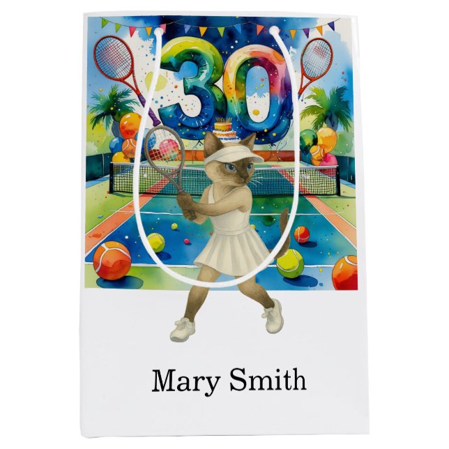 Tennis 30års födelsedag tema för siamesiska kattlo (Framsidan)