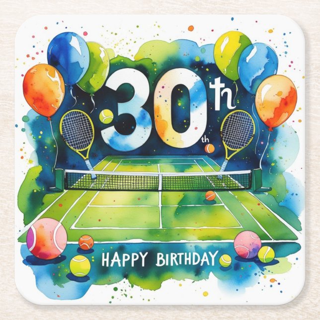 Tennis 30års födelsedag themed underlägg papper kvadrat (Framsidan)