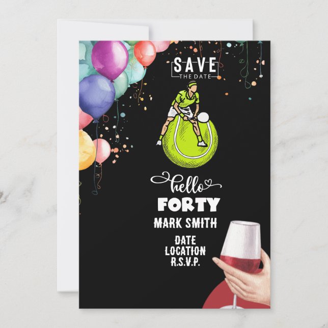 Tennis 40:e födelsedagen inbjudningar (Framsida)