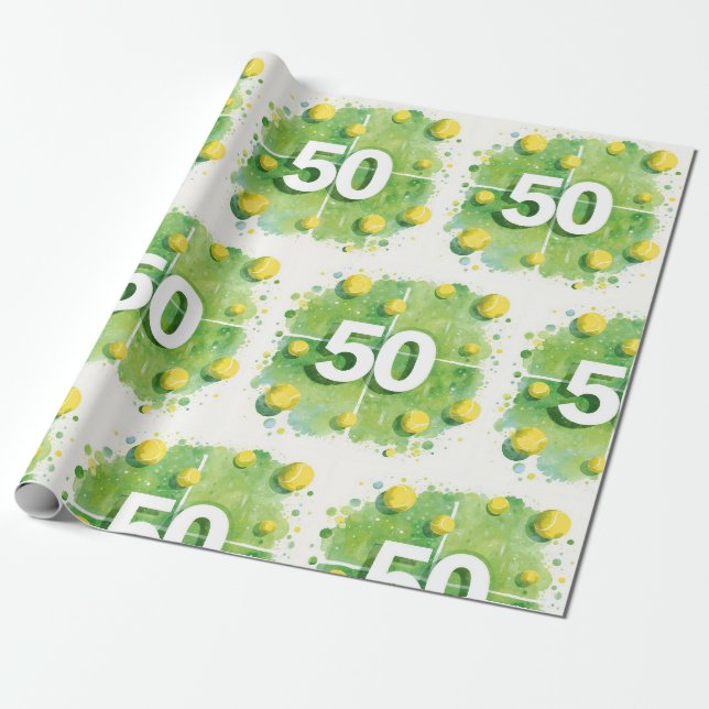Tennis 50-årsdag med bollar på planen presentpapper (Utrullad)