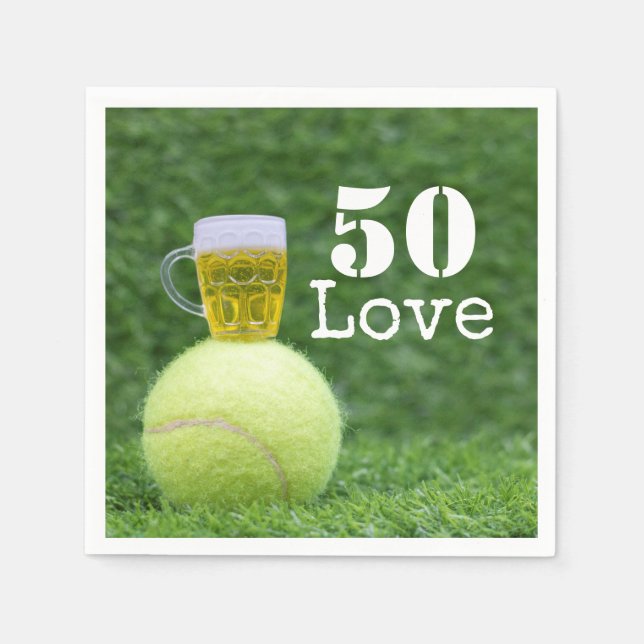 Tennis 50-årsdag tennisboll och nummer kärlek  pappersservett (Framsidan)