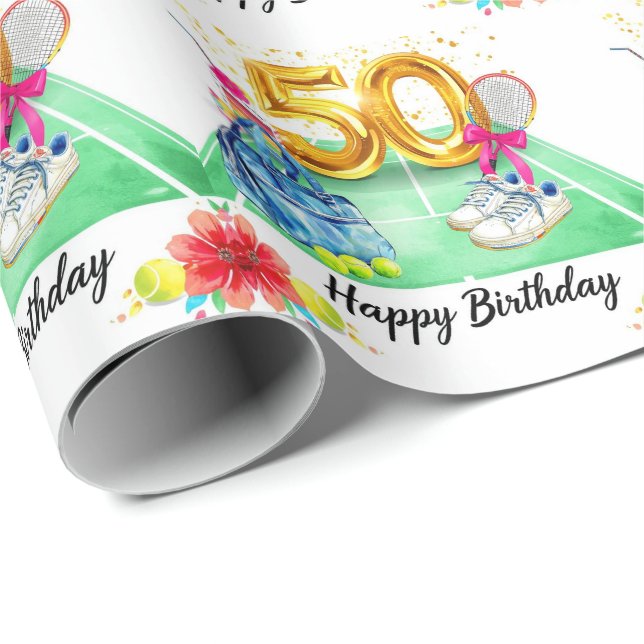 Tennis 50-årsdag tennisboll racket Presentförpackn Presentpapper (Rullad Hörn)