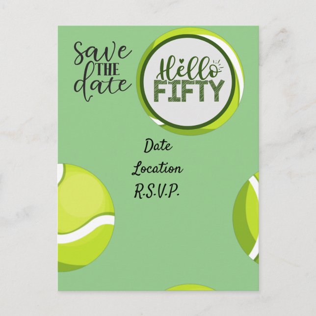 Tennis 50-årsjubileum Spara datumet Vykort (Framsida)