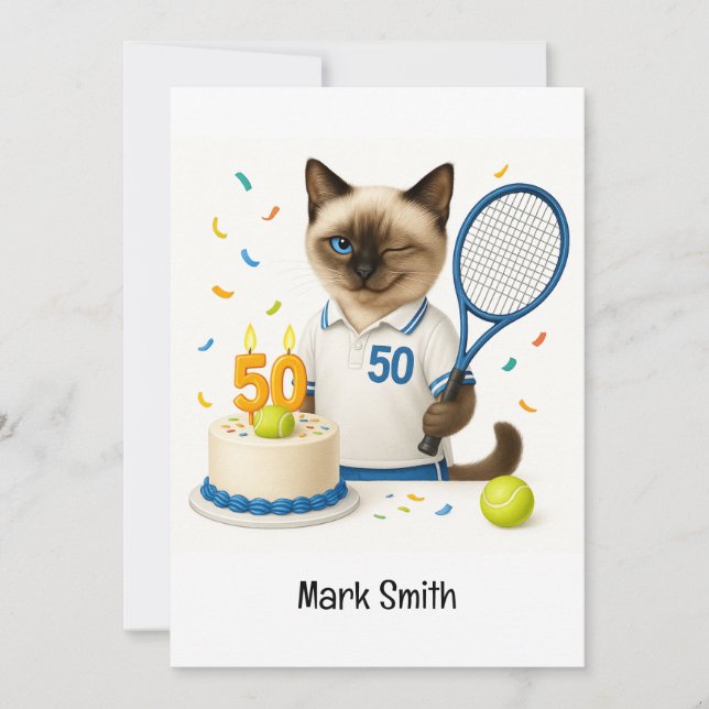 Tennis 50:e födelsedagen för Cat Lovers Inbjudningar (Framsida)