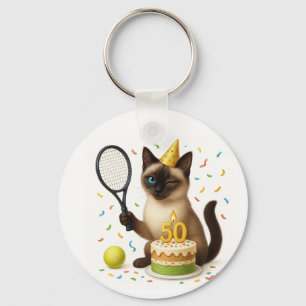 Tennis 50:e födelsedagen för Cat Lovers Nyckelring