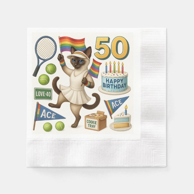 Tennis 50:e födelsedagen för Cat Lovers Pappersservett (Framsidan)