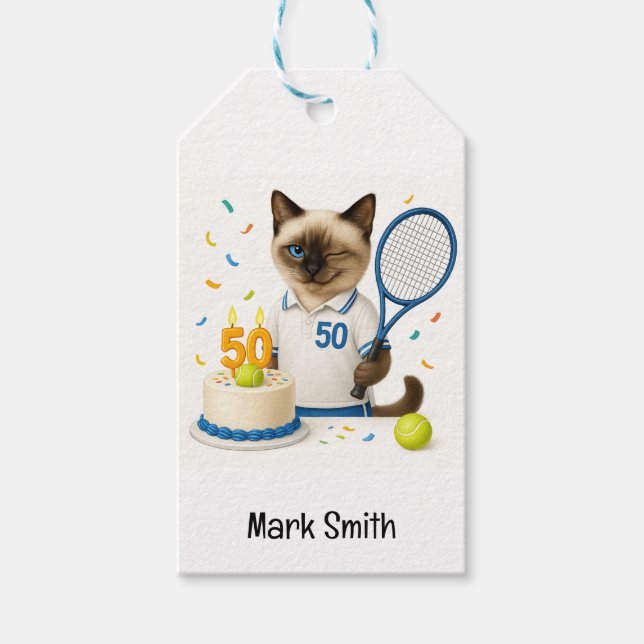 Tennis 50:e födelsedagen för Cat Lovers Presentetikett (Framsidan)