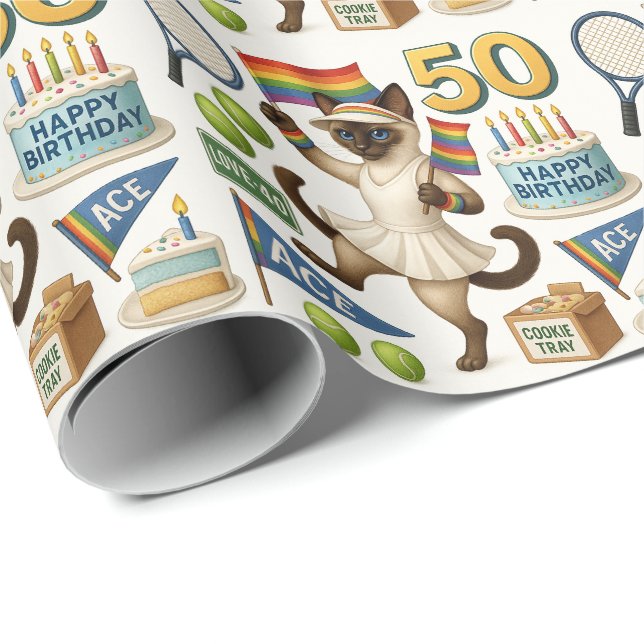 Tennis 50:e födelsedagen för Cat Lovers Presentpapper (Rullad Hörn)