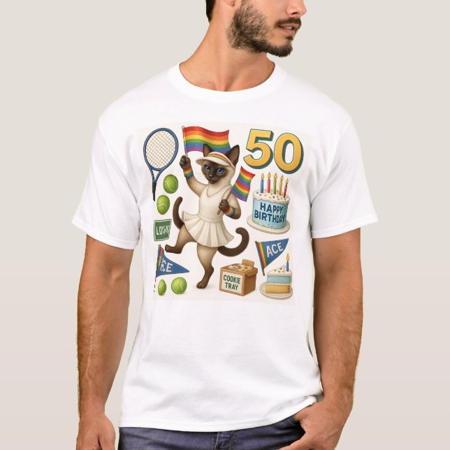Tennis 50:e födelsedagen för Cat Lovers T Shirt (Framsida)