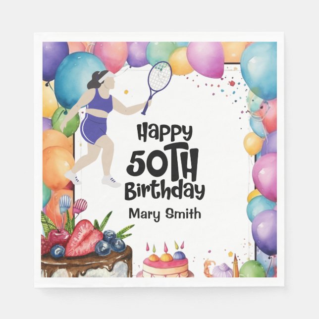 Tennis 50:e födelsedagen för Woman Player Napkins Pappersservett (Framsidan)