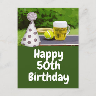 Tennis 50:e födelsedagen med Boll och Beer Vykort