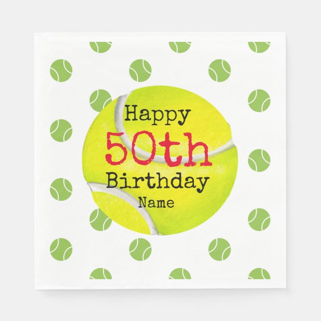 Tennis 50:e födelsedagen med tennis boll och numme pappersservett (Framsidan)