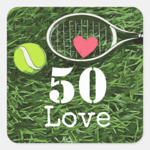 Tennis 50:e födelsedagstennis boll och nummer kärl fyrkantigt klistermärke