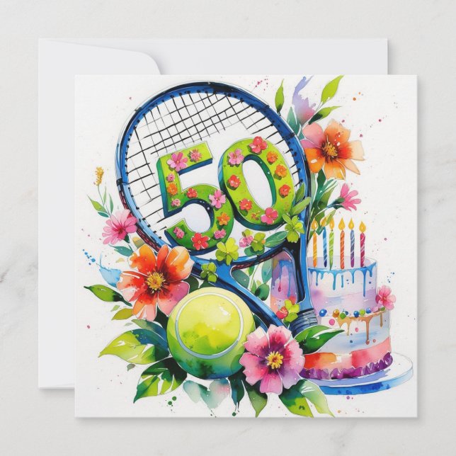 Tennis 50:e födelsedagstennis boll och nummer kort (Framsida)