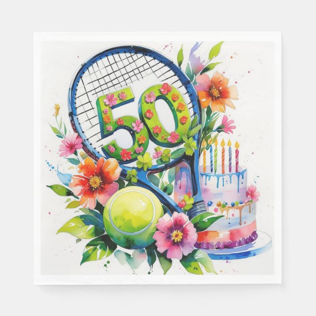 Tennis 50:e födelsedagstennis boll och nummer pappersservett (Framsidan)