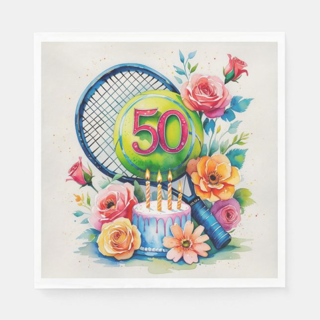 Tennis 50:e födelsedagstennis boll och nummer pappersservett (Framsidan)