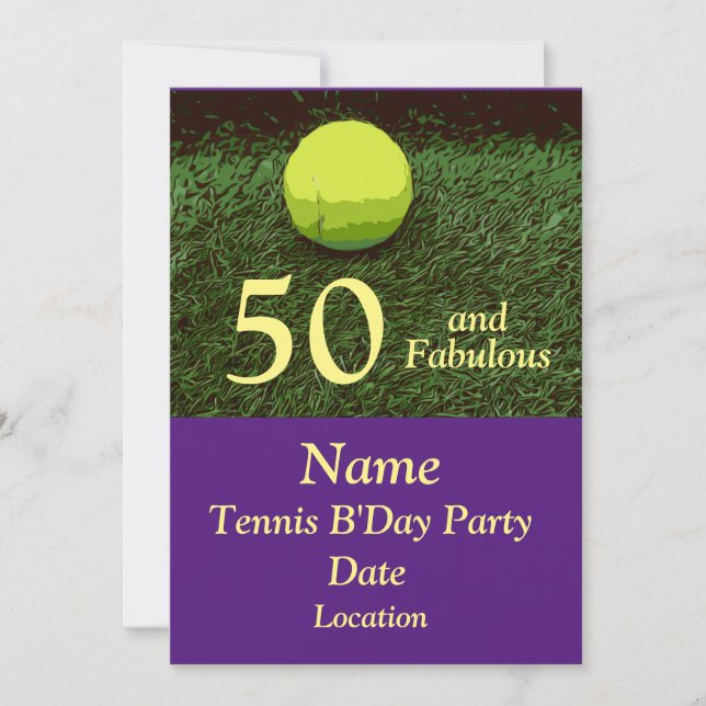 Tennis 50:e och Fabulous Födelsedagsfest inbjudan (Framsida)