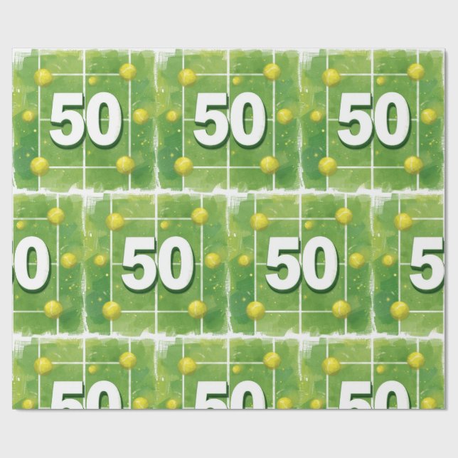 Tennis 50th Birthday with balls on the court Presentpapper (Platt)