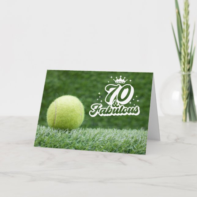 Tennis 70:e födelsedagen med boll på grönt gräs kort (Framsida)