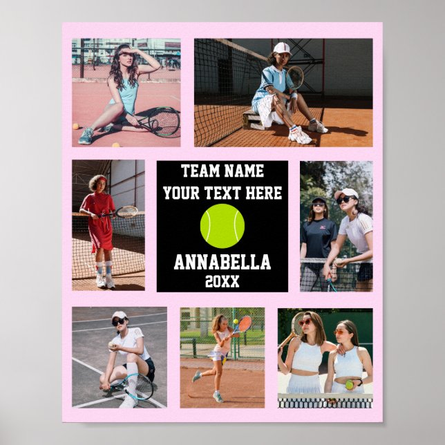 Tennis 7 Photo collage Rosa Team namn Poster (Framsidan)