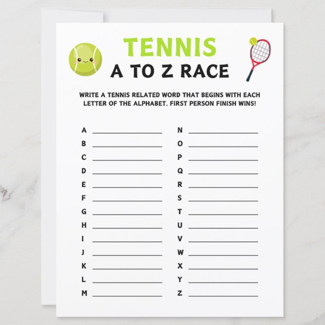 Tennis A to Z Tävling Game (Framsida)