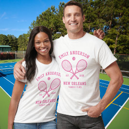 Tennis Anpassningsbar Klubb Namn Rosa Boll Racket T Shirt