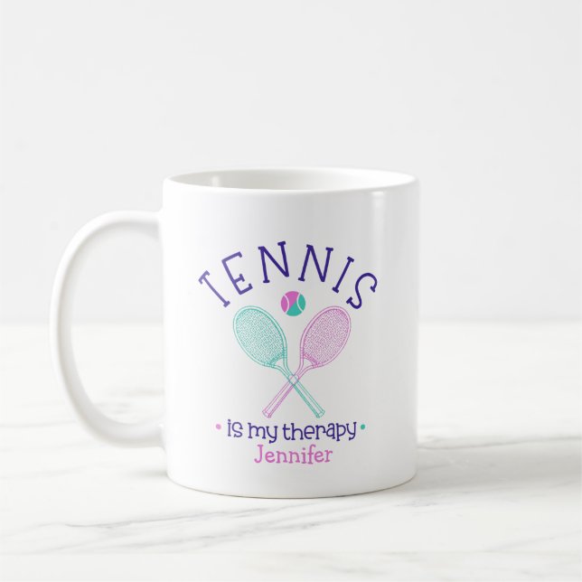 "Tennis är min terapi" Anpassad kaffemugg-gåva Kaffemugg (Vänster)