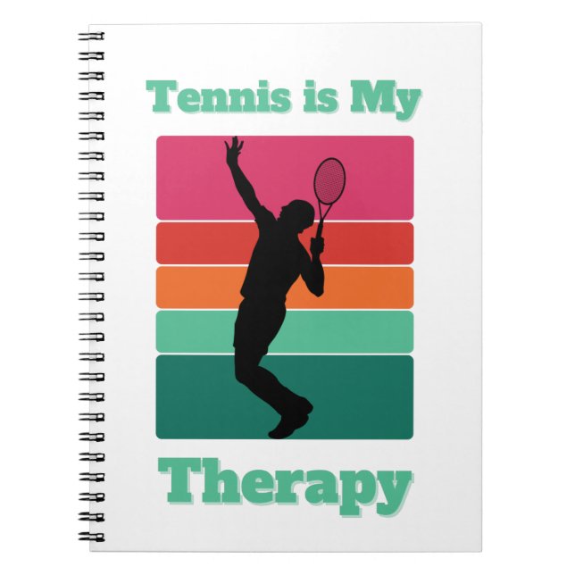 Tennis är My Therapy Rectangle Retro Sunset Anteckningsbok (Framsidan)