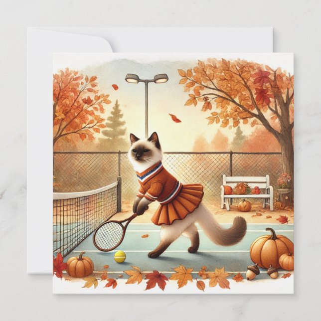Tennis Autumn Cat med Flowers Julkort (Framsida)