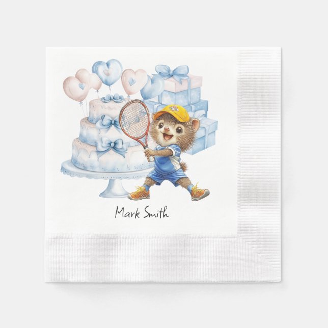 Tennis Baby Shower for Baby Boy Blue themed Napkin Pappersservett (Framsidan)
