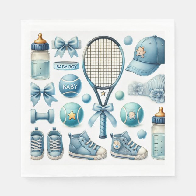 Tennis Baby Shower for Pojke Blue themed Pappersservett (Framsidan)