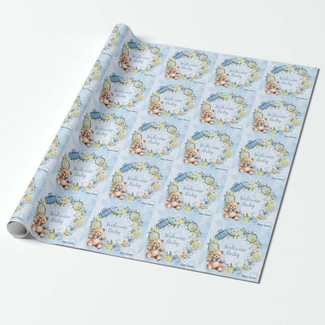 Tennis Baby Shower for Pojke Blue themed Presentpapper (Utrullad)