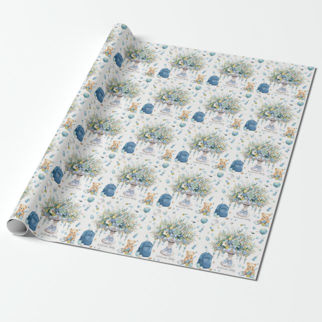 Tennis Baby Shower for Pojke Blue themed Presentpapper (Utrullad)