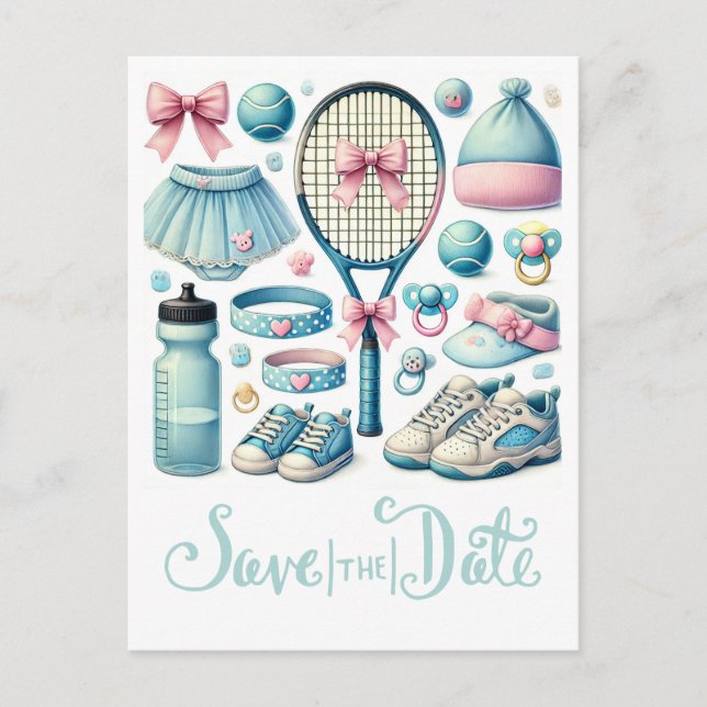 Tennis Baby Shower for Pojke Blue themed Vykort (Framsida)