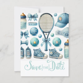 Tennis Baby Shower for Pojke Blue themed Vykort