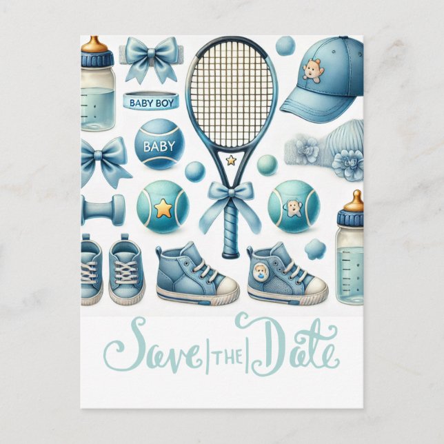 Tennis Baby Shower for Pojke Blue themed Vykort (Framsida)