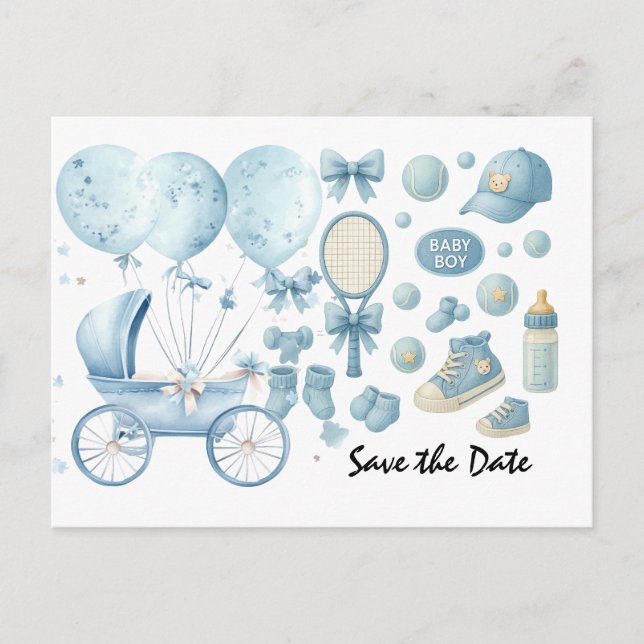 Tennis Baby Shower for Pojke Blue themed Vykort (Framsida)