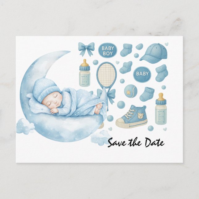 Tennis Baby Shower for Pojke Blue themed Vykort (Framsida)