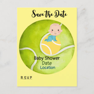 Tennis Baby Shower med Baby på Boll Spara Datum Vykort