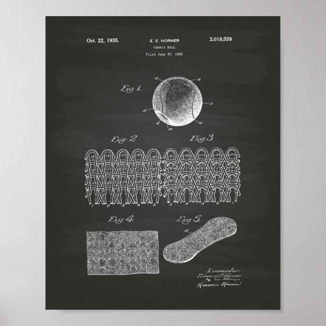 Tennis Ball 1935 Patent Art Chalkboard Poster (Framsidan)