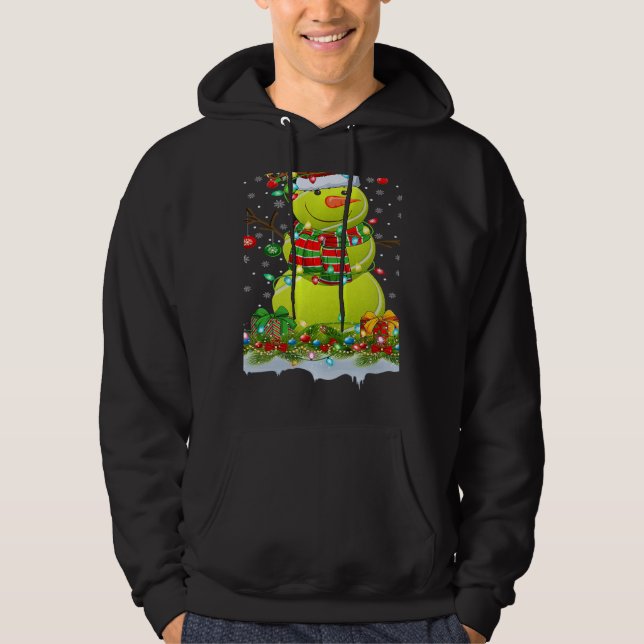 Tennis Ball Snowman Xmas Lights Tennis Christmas Hoodie (Framsida)
