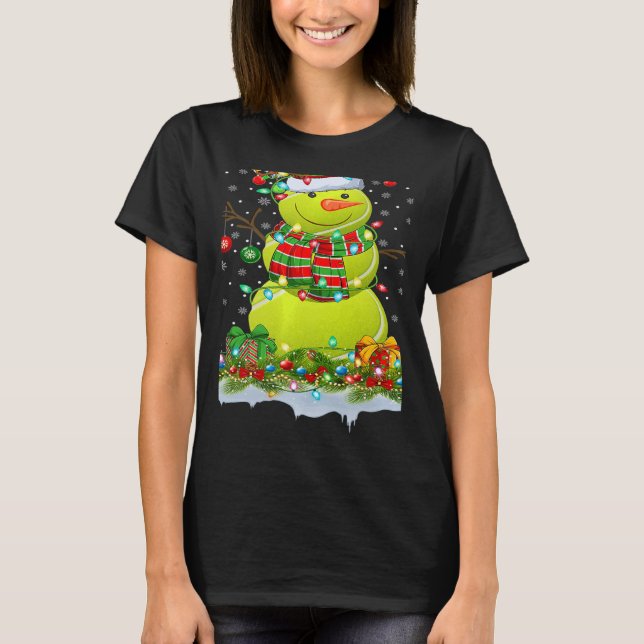 Tennis Ball Snowman Xmas Lights Tennis Christmas T Shirt (Framsida)